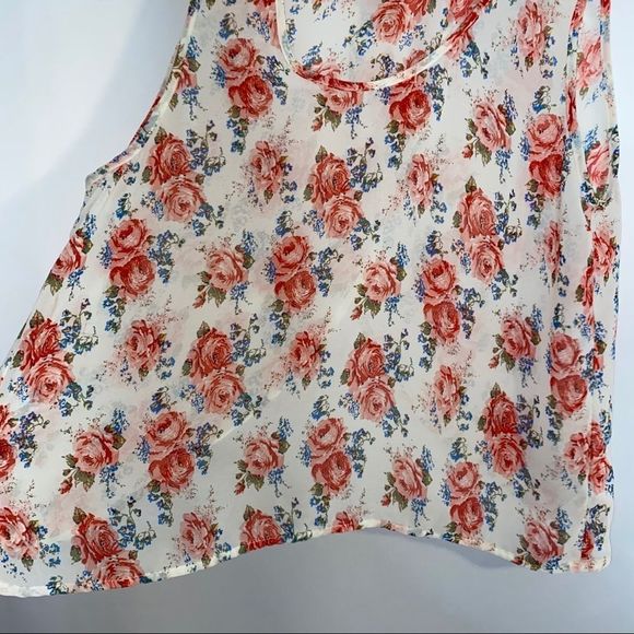 Poetry White Floral Open Back Tank Blouse Medium M - Picture 4 of 11